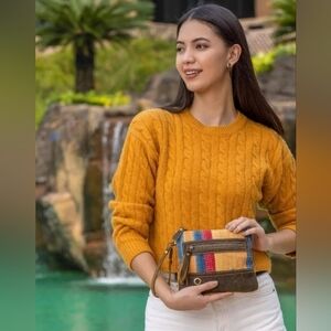 Myra Bag Midsummer Pouch Upcycled Cotton & Leather Coastal Cowgirl